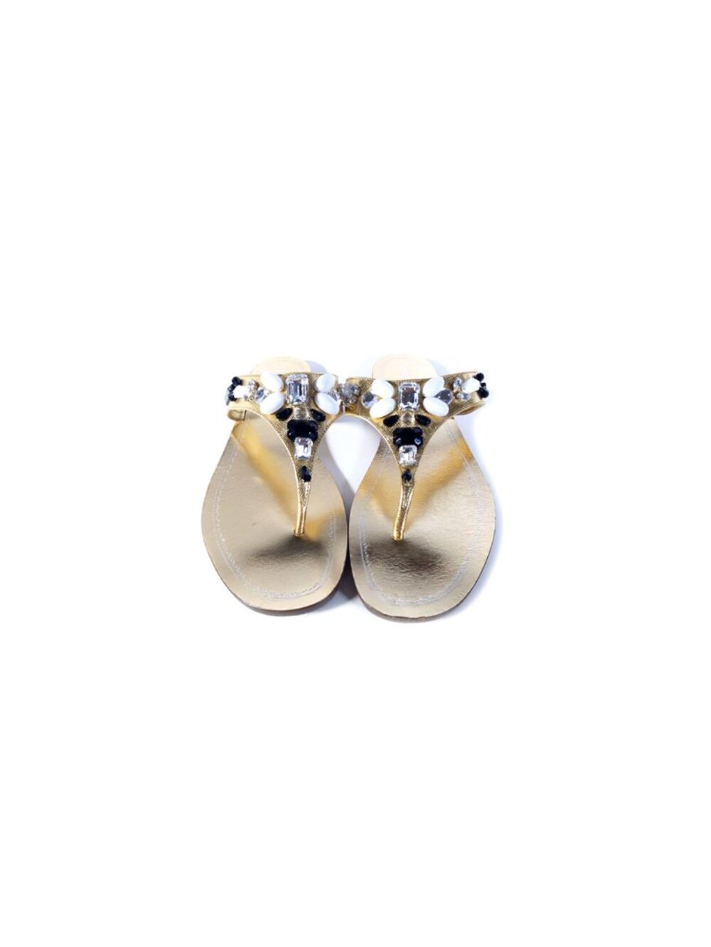Prada Flat Leather Thong Sandals in Gold with Rhinestones Womens Size 7 - Picture 6 of 14